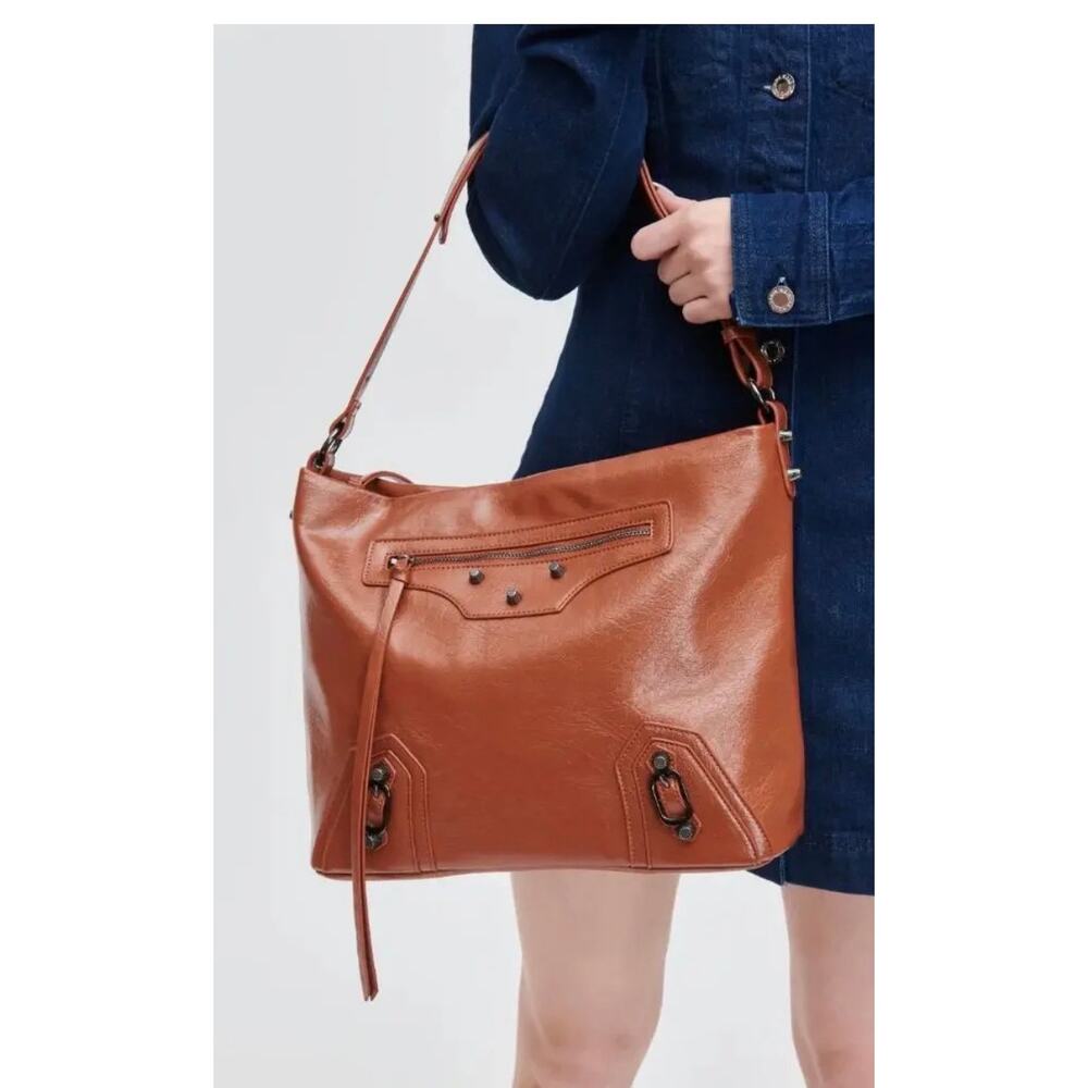 Urban Expressions Yolanda Vegan Moto Slouchy Shoulder Bag Tan